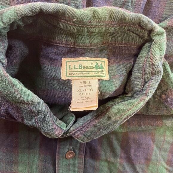 LL Bean Relaxed Mens XL Green Blue Blackwatch Plaid Tartan Button Down Flannel - Picture 9 of 10